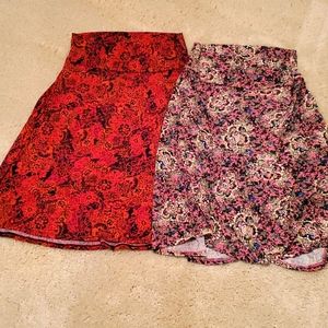 2 Lularoe Azure skirts Large red/black, pink/cream